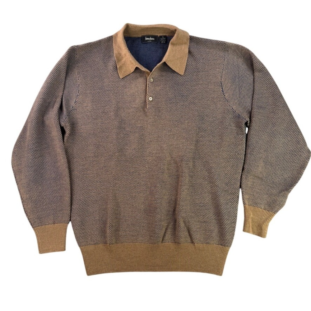 Neiman Marcus Polo Sweater Mens XL Brown Merino Wool Silk Cashmere Quiet Luxury